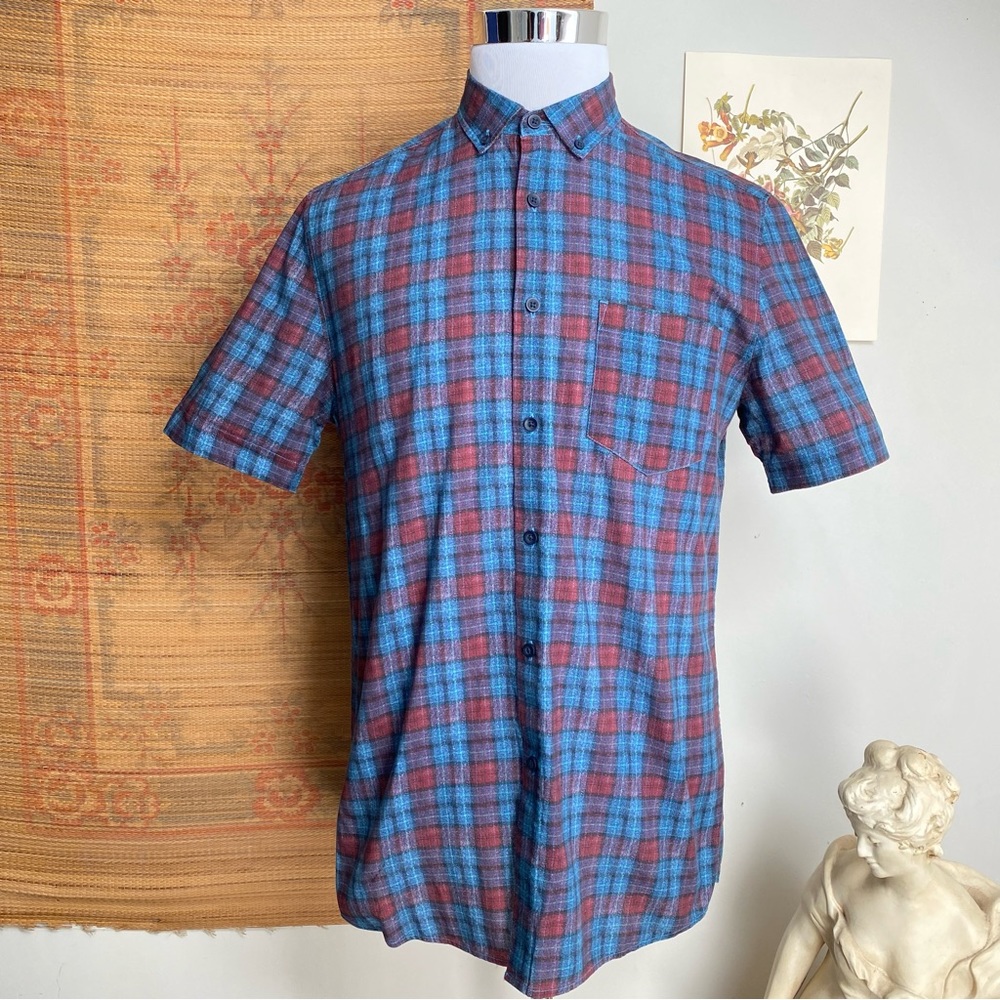 Topman Flannel Plaid Button Down Short Sleeve Shirt